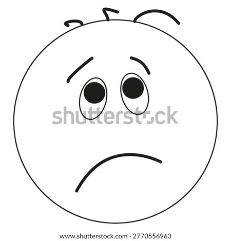 Sad face icon. Unhappy emotion symbol. Cartoon head vector. Black outline face
