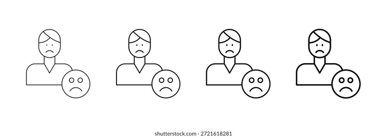 Conjunto de Vector de iconos de cara triste en estilo de línea de trazo diferente