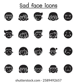 Sad face line icon in glyph style