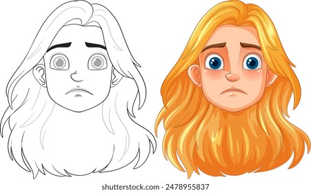 A sad face with long hair