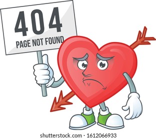 sad face mascot style of arrow love raised up a board