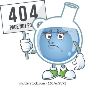 sad face mascot style of blue potion raised up a board