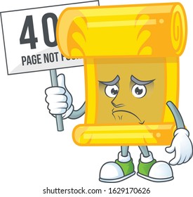sad face mascot style of chinese gold scroll raised up a board