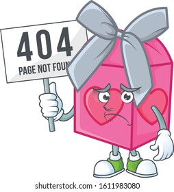 sad face mascot style of love gift pink raised up a board