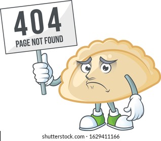 sad face mascot style of pierogi raised up a board