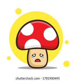 Sad Face Mushroom cute vector design character. Vector isolated flat illustration for poster, brochure, web, mascot, sticker, logo and icon.