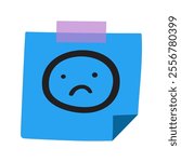 Sad face on blue paper note. Blue Monday. Vector illustration on white background.