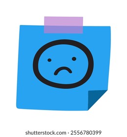 Sad face on blue paper note. Blue Monday. Vector illustration on white background.