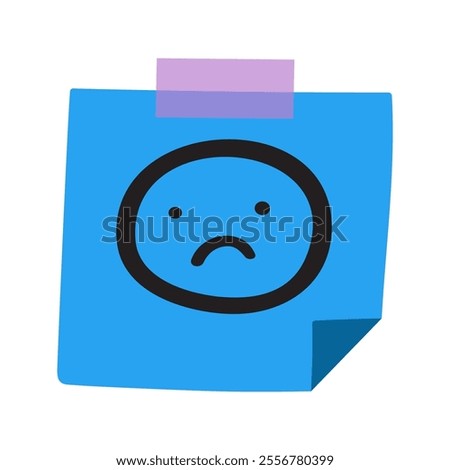 Sad face on blue paper note. Blue Monday. Vector illustration on white background.