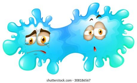 Sad face on blue splash illustration