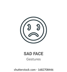 Icono vectorial de contorno de cara triste. Icono de la cara negra fina, ilustración de elemento simple vector plano de gestos editables concepto de trazo aislado en fondo blanco