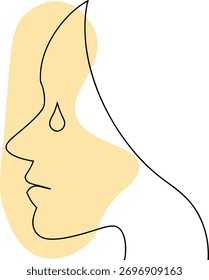 Perfil de face triste com lágrima preta abstrata