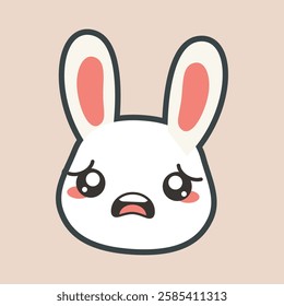 sad face rabbit with outline flat vector design.