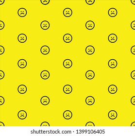 Sad face seamless pattern, on yellow background