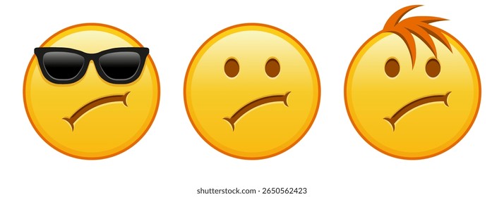 Sad face Set of three yellow emoji
