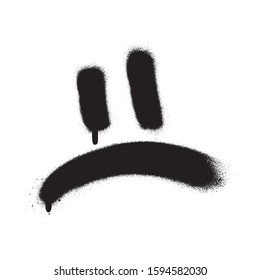 Sad face sign emoji. Spray paint graffiti. White background.