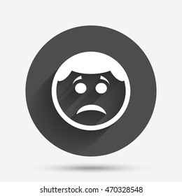 Sad face sign icon. Sadness depression chat symbol. Circle flat button with shadow. Vector