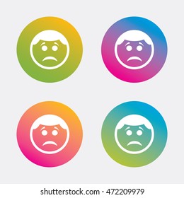 Sad face sign icon. Sadness depression chat symbol. Gradient flat buttons with icon. Modern design. Vector