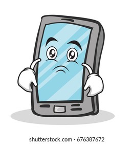 Sad face smartphone cartoon character