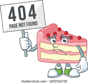 Sad face of strawberry slice cake cartoon character raised up 404 boards
