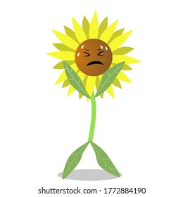 Sad face sunflower vector design, perfect for kids' books.