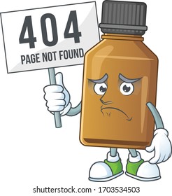 Sad face of syrup cure bottle cartoon character raised up 404 boards