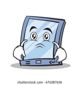 Sad face tablet character cartoon style