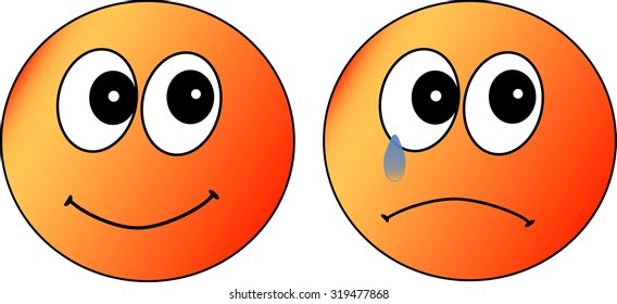sad face with tears in her eyes and a face that smiles