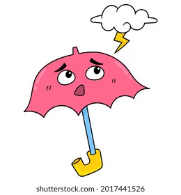 sad sad face umbrella when it is going to rain, vector illustration art. doodle icon image kawaii.