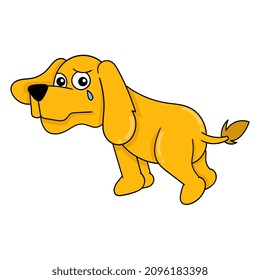 sad faced little dog crying, vector illustration art. doodle icon image kawaii.