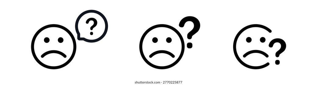 Sad faces with question marks  expressions of confusion.