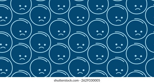 Sad faces Seamless Pattern in trendy Monochrome blue Blue Monday greeting or promo banner Background