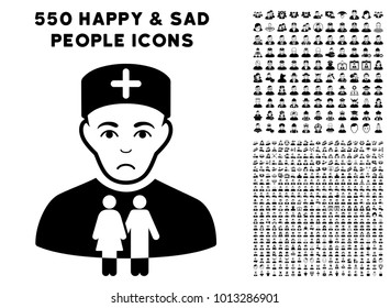 Sad Family Doctor icon with 550 bonus pity and happy user design elements. Vector illustration style is flat black iconic symbols.