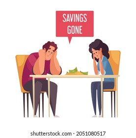 Sad Family With Gone Money Savings Cartoon Vector Illustration