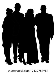 Sad family on cemetery or graveyard mourning deceased relative silhouette vector illustration isolated. Featuring People Weeping at a Funeral Service. Broken hart. Last good bye for dead relevant.