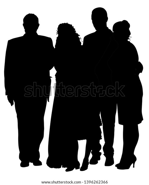 Sad family on cemetery or graveyard mourning\
deceased relative silhouette. Featuring People Weeping at a Funeral\
Service vector illustration. Broken hart. Last good bye for dead\
relevant.