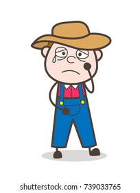 Sad Farmer Character Crying Face