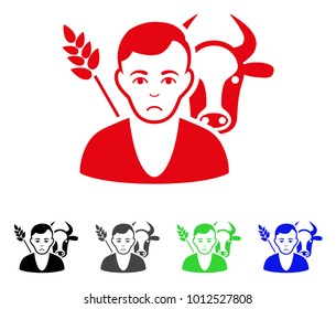 Sad Farmer vector pictograph. Vector illustration style is a flat iconic farmer symbol with grey, black, blue, red, green color versions. Face has unhappy emotion.