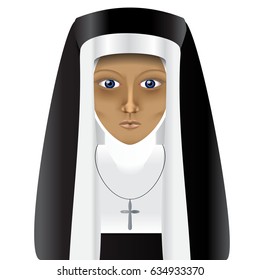 A sad fasting Catholic nun with a cross