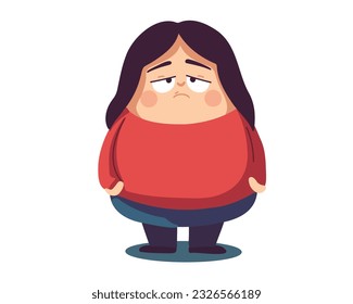 
Sad fat girl, flat vector illustration