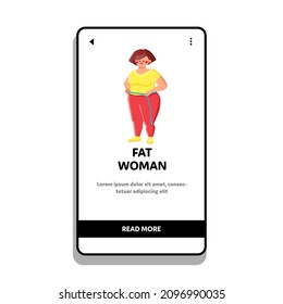Sad Fat Woman Measuring Figure With Tape Vector. Frustrated Fat Woman Measure Stomach And Overweight Body With Centimeter Accessory. Character With Weight Problem Web Flat Cartoon Illustration
