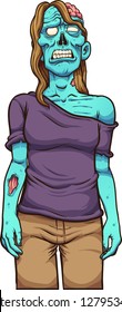 Sad female cartoon zombie front view. Vector clip art illustration with simple gradients. All in a single layer.
