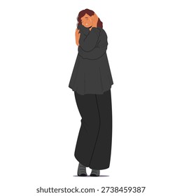 Sad female crying looking slightly downward embodying sensitive and deeply reflective traits of melancholic temperament isolated on white. Psychology of personality types vector illustration