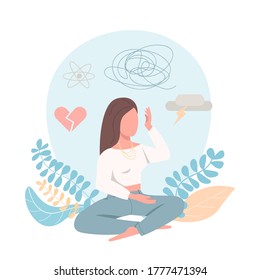 Triste mujer de color plano vectorial sin rostro. Mujer frustrada. Problema de salud mental. Malestar psicológico. Ilustración cartográfica aislada de depresión para diseño gráfico web y animación
