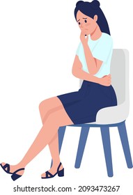 Sad female middle school student semi flat color vector character. Sitting figure. Full body person on white. Frustration isolated modern cartoon style illustration for graphic design and animation