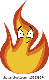 Sad fire, illustration, vector on white background.