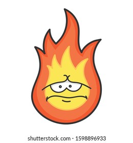 Sad fireball cartoon illustration isolated on white