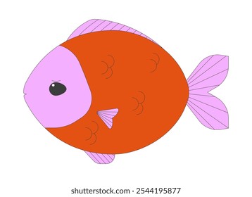 Sad fish 2D cartoon character. Unhappy seafish. Tropical fish marine animal. Goldfish fauna. Underwater ocean creature isolated animal flat vector on white background. Spot illustration colorful