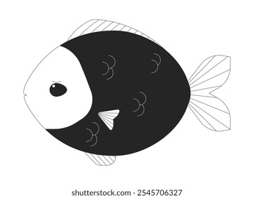 Sad fish black and white 2D line character. Unhappy seafish. Tropical fish marine animal. Goldfish fauna. Underwater ocean creature isolated vector outline animal. Monochromatic spot illustration