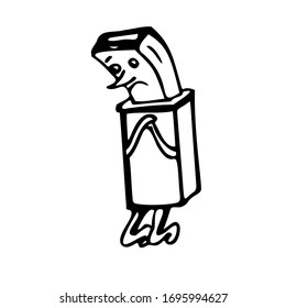Un triste flash drive en forma de hombre. Ilustración vectorial en blanco y negro. Aislado sobre un fondo blanco.